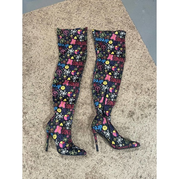 Thigh High Graffiti Boots 8 - Picture 1 of 7